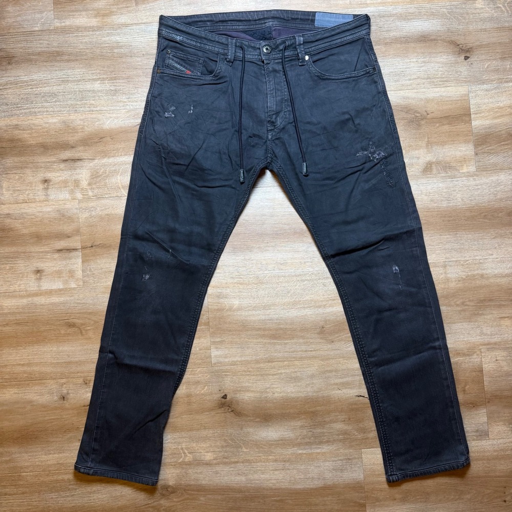 Diesel Thavar SP-NE JoggJeans Mens 30 Black Coated Distressed Slim Fit Stretch